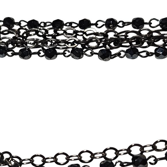 Elegant Black Multi Strand Layered Necklace Chain Beaded Details Fashion Jewelry - Picture 3 of 6